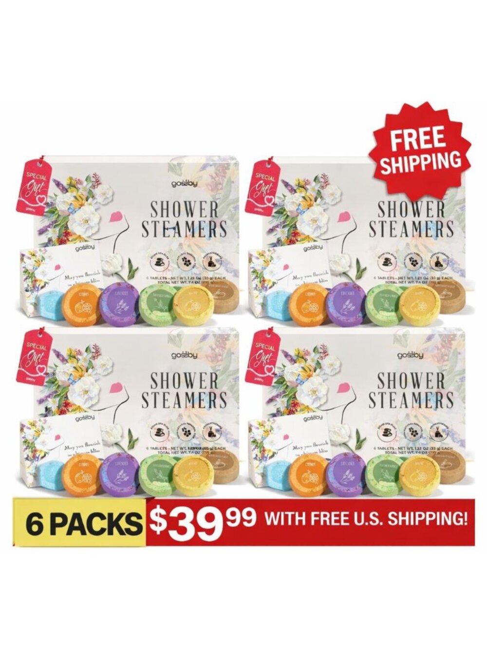 6 Pack Shower Steamers (6 Tabs) Gift Set Aromatherapy Relaxing Spa Oils